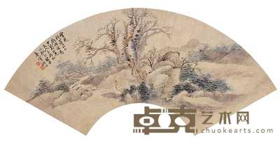 陆恢 癸酉(1873年)作 山水人物 扇面 53×19cm